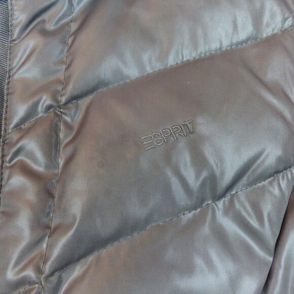 VTG Y2K Esprit Puffer Vest Womens 4US Metallic Coated Gray Hooded Down Feather - Picture 10 of 15